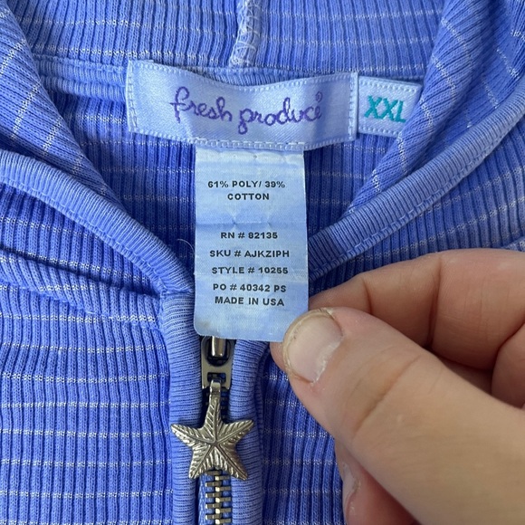 Fresh Produce Sz XXL Blue/Silver Ribbed Cotton Full Zip Hoodie Starfish Coastal - Picture 3 of 11